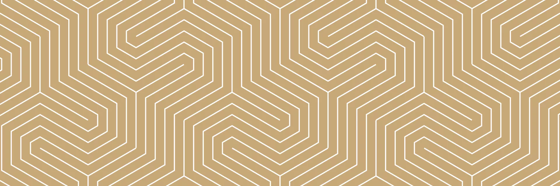 Tan graphic with a repeating pattern of light beige interconnected lines forming a hexagonal maze.